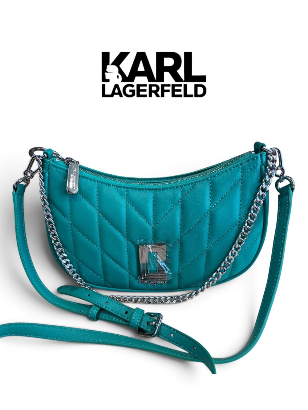 NWT Karl Lagerfeld Paris Demi Lafayette Quilted Leather Shoulder Bag – Turquoise